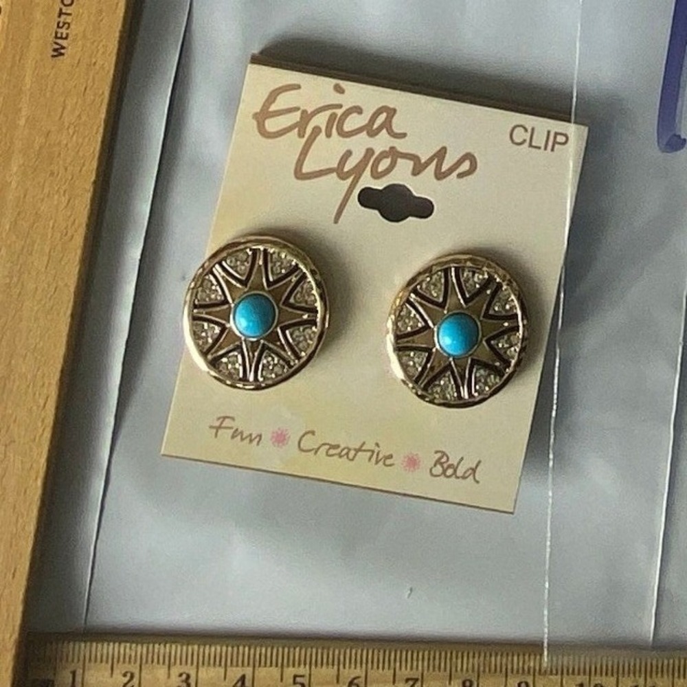 Erica Lyons Turquoise Compass Clip On Earrings